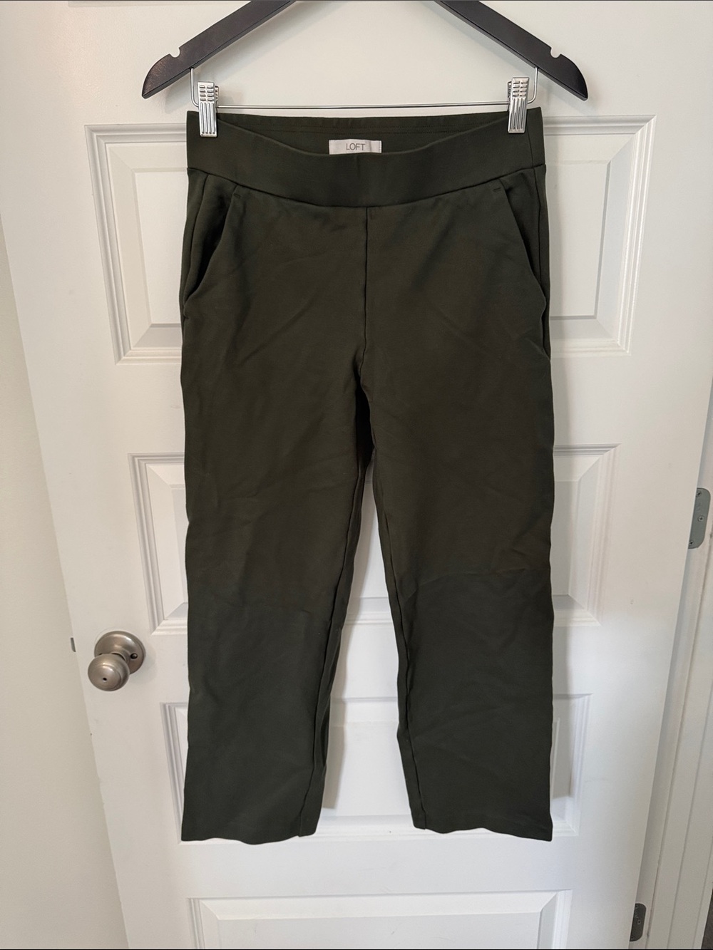 LOFT Dark Olive Straight-Leg Pull-On Pants